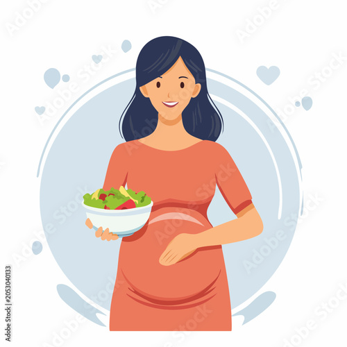 Pregnant Woman Holding Bowl of Salad
