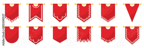 Fotografie Medieval Banner Designs Featuring Red Hanging Flags with Ornamental Tassels, Fab