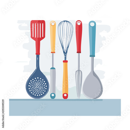 Collection of Colorful Kitchen Utensils