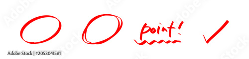 Hand-drawn red marker circles, checkmark, and point highlight vector set
