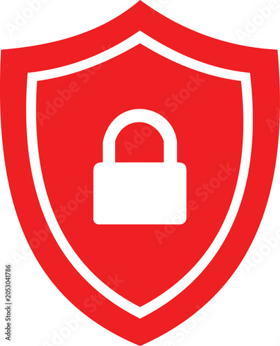 Foto A red shield containing a white padlock symbol, representing security, protectio