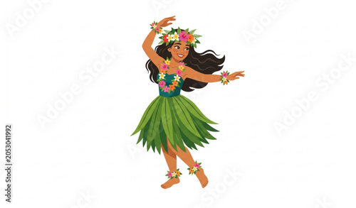 Dancing Hula Girl Cartoon Vector Illustration with Tropical Hawaiian Dance Character