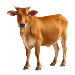 PNG of A brown cow stands gracefully, displaying its gentle demeanor and shiny coat.