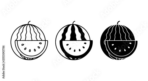 Watermelon Icons Set, Fresh Fruit Slice Vector Graphics, Summer Food Symbols, Healthy Refreshment Illustrations