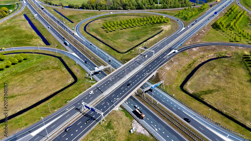 Bild auf Leinwand Aerial drone view road junction