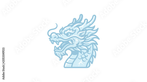 Fotografie Stylized blue line art illustration of a traditional Chinese dragon head