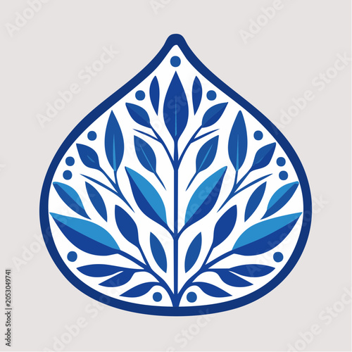 Blue Leafy Tree Design in a Teardrop Shape
