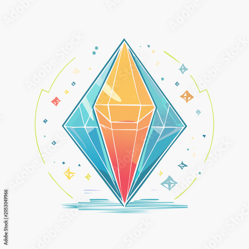 Stylized Diamond Gemstone with Colorful Accents