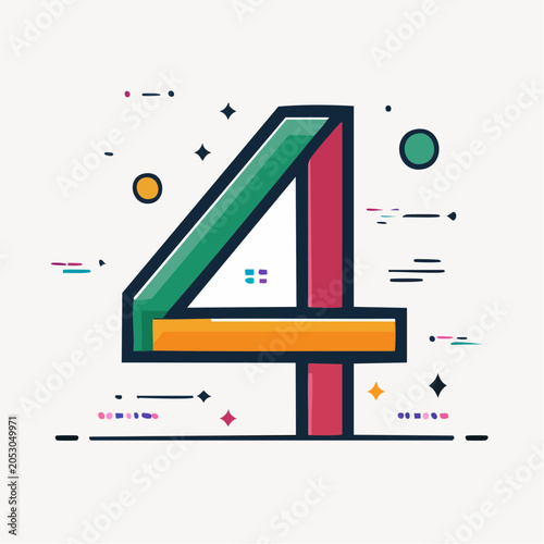Stylized Number 4 with Geometric Accents