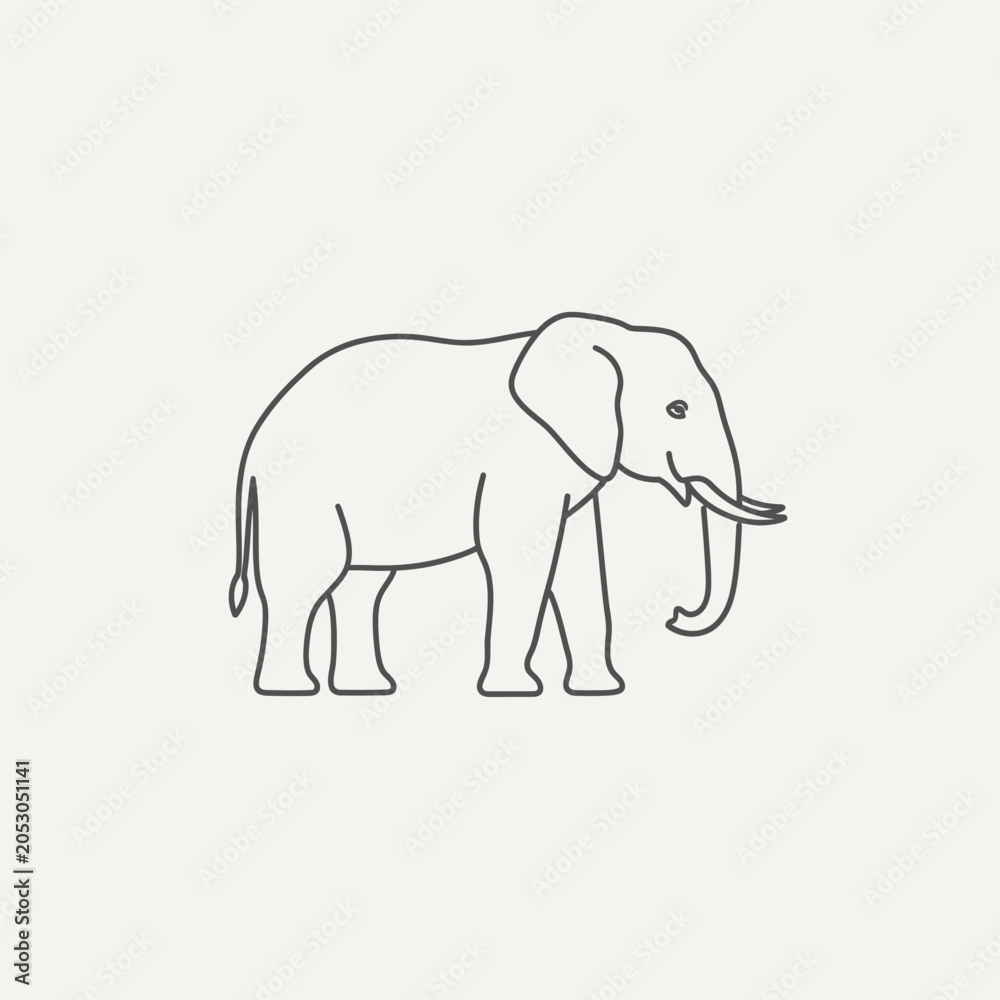 Fototapeta premium Minimalist line art drawing of a standing African elephant.