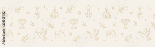 Tablou pe pânză Baby Baptism Church Font Shoes Border Horizontal Christening Vector