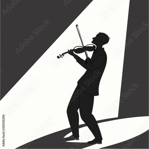 Принти на полотні Violin player soloist performing under spotlight on stage with musician performe
