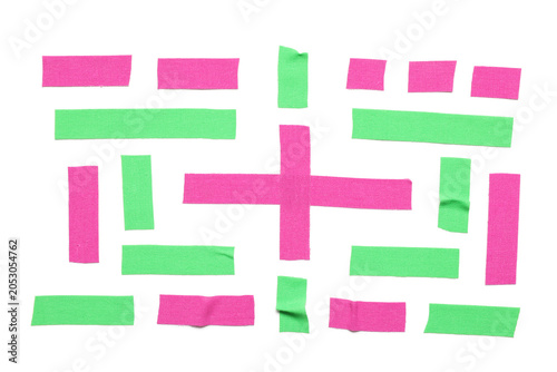 Strips of pink and green ad...