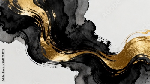 Abstract black and gold swirling paint