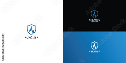 Foto Minimalist Shield and Flame Logo Concept for Security and Energy Branding Identi