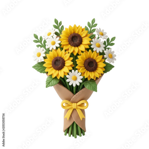 Sunflower and daisy flower bouquet on a transparent background PNG image