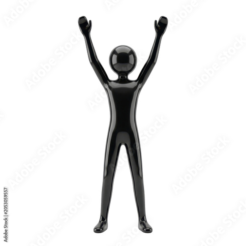 Glossy stylized humanoid figure standing with raised arms on a transparent background PNG file