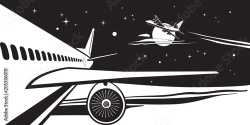 View from passenger aircraft to the sky over the clouds – vector illustration