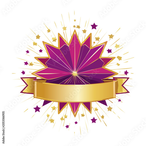 Gold award ribbon with purple starburst and stars