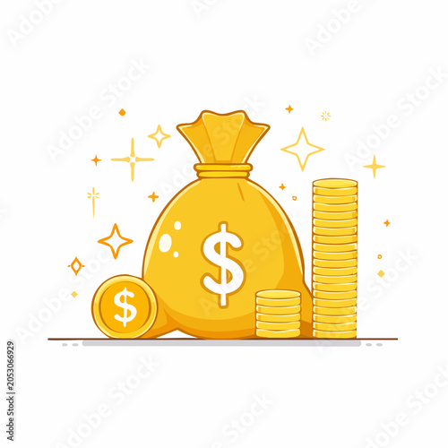 Money Bag and Coins with Dollar Sign