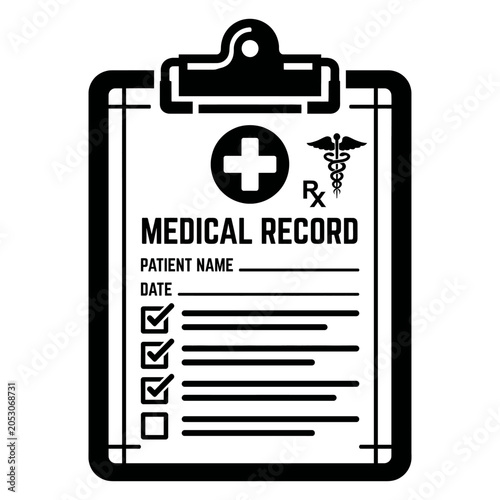 Medical Record Clipboard Flat Illustration Pictogram Healthcare, Patient Information, Healthcare Documentation, Patient File, and Medical Checklist Icon