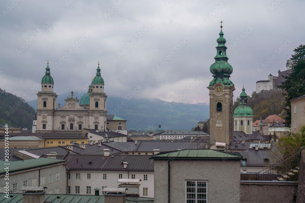 Obraz premium Images of tourist and architectural landmarks in the center of Salzburg, Austria.