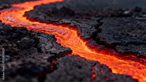 Flowing lava on cracked ground