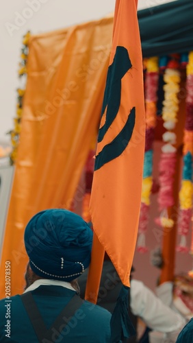 Flags of the Indian Vaisakhi religion during the cultural celebration