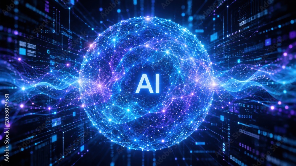 Fototapeta premium Artificial Intelligence Digital Network Visualization with Futuristic Data Connections