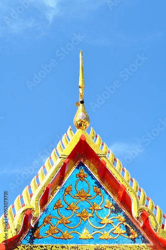 The golden roof of the chanting hall at the temple with belief that best decoration will bring good things to life.