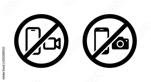 Obraz na plátně No Photo/Video Icons: Set of two forbidden signs with phone, camera, and video c