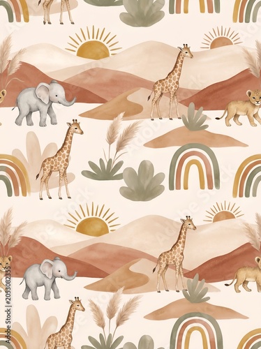 Boho Safari Nursery Seamless Baby Animal Pattern