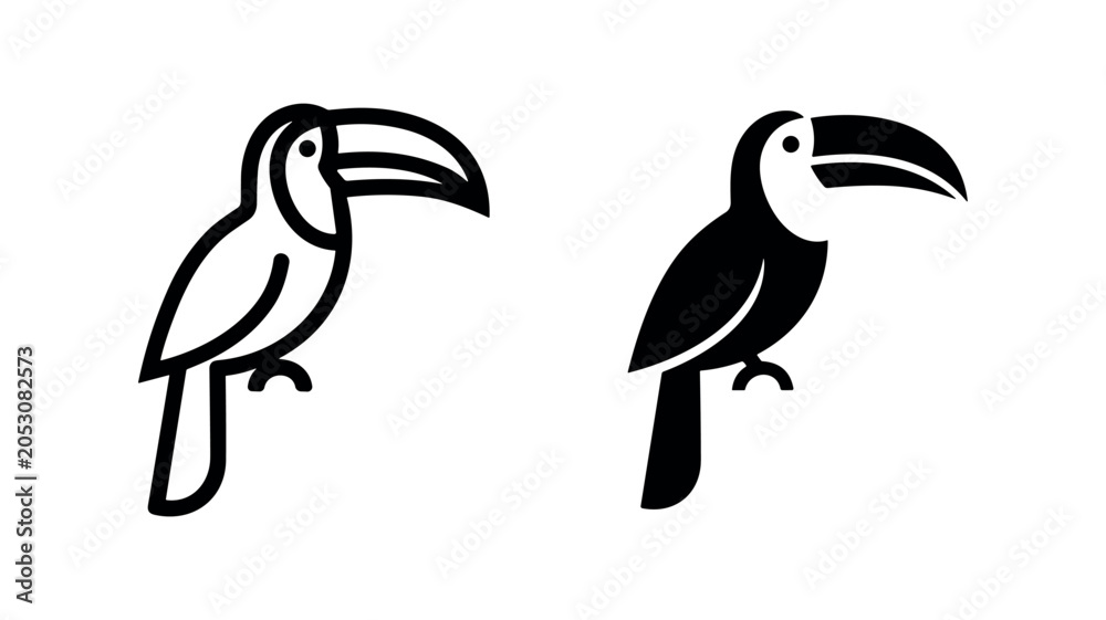 Fototapeta premium Toucan Icon Set: Black Silhouette and Outline