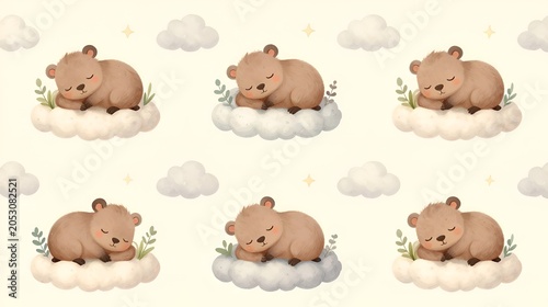 Baby Wombats On Cloud Dreams Nursery Repeat Pattern