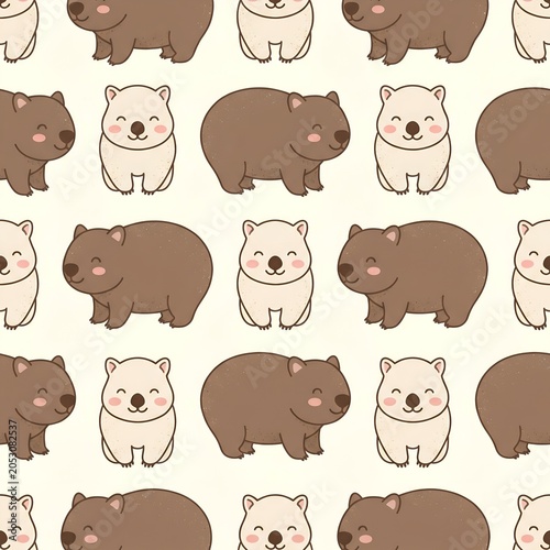 Minimal Chubby Wombat Seamless Vector Pattern Design
