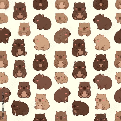 Minimal Chubby Wombat Seamless Pattern Vector Design
