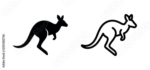 Obraz na plátne Simple silhouette and outline icons of a kangaroo, white background