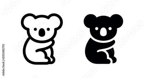 Photography Cute koala bear icon set in outline and solid style.