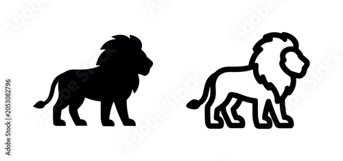 Canvas Print Majestic lion icon set in outline and solid style, king of the jungle
