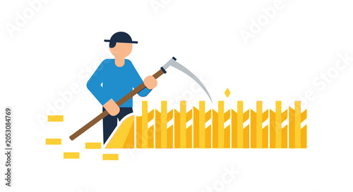 Photos Man harvesting golden wheat crop.