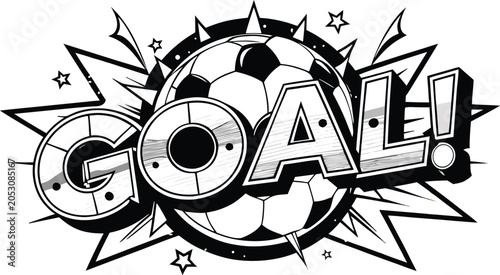 Soccer Goal Comic Text Burst with Football Goal Typography Ball Pop Art Vector Illustration 