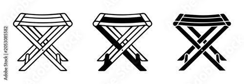 Folding Stool Icons, Portable Seating Vector Graphics, Camp Chair Illustrations