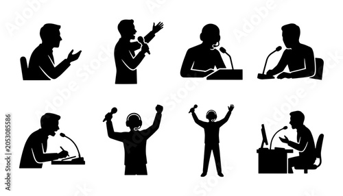 Speaker Silhouettes, Public Speaking Icons, Presentation Vector Set, Conference Microphones