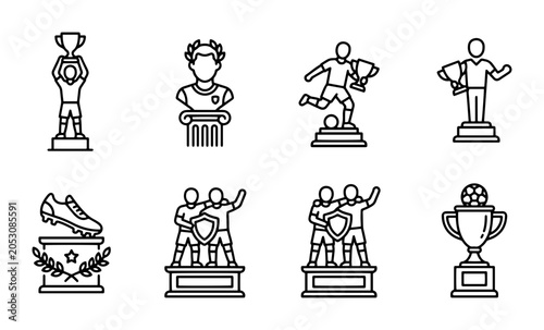 Soccer Trophies and Awards Vector Icons, Championship Victory Celebration Symbols, Sports Achievement Badges