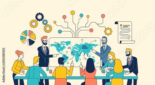 Schilderij op canvas Professional business people are engaged in a Modern flat vector illustration meeting