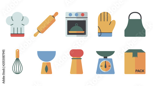 Canvas Print Illustrated collection of kitchen and cooking items.