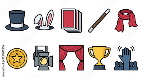 Foto Illustration of various magic show icons.