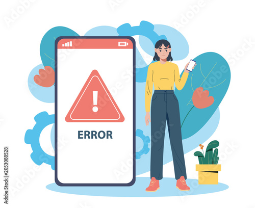 Quadro su tela Phone error alert scene. Vector illustration