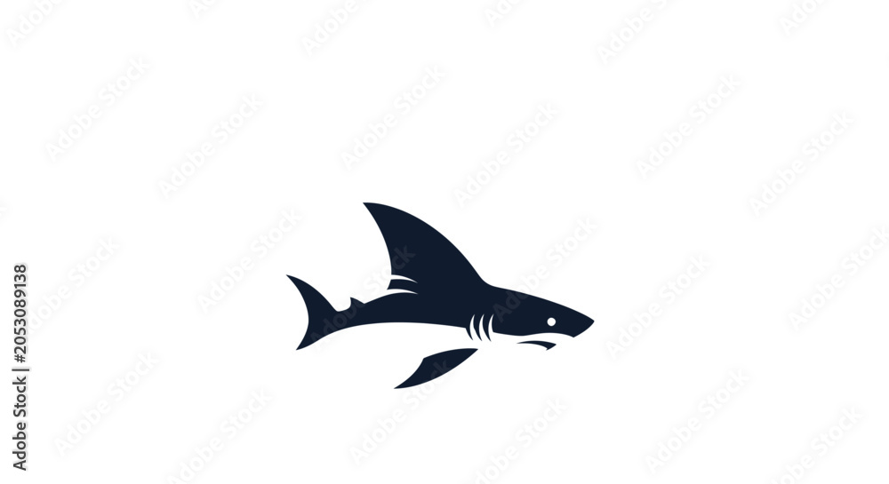 Fototapeta premium Black silhouette of a shark swimming.