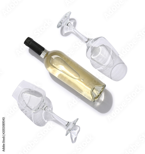Bottle of tasty wine and gl...